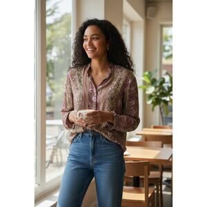 CW Blouse Size 12 – 100% Rayon Floral Long Sleeve Top